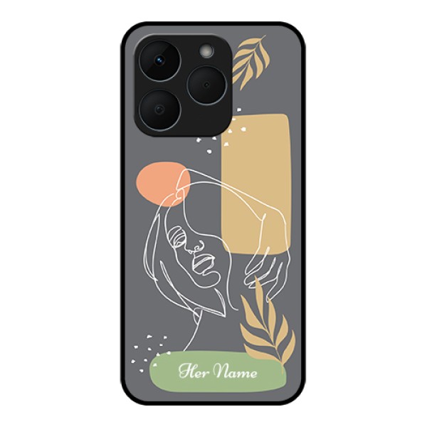 Realme 15T 5G Custom Glass Phone Case - Gazing Woman Line Art Design Realme 15T 5G Custom Glass Phone Case - Gazing Woman Line Art Design