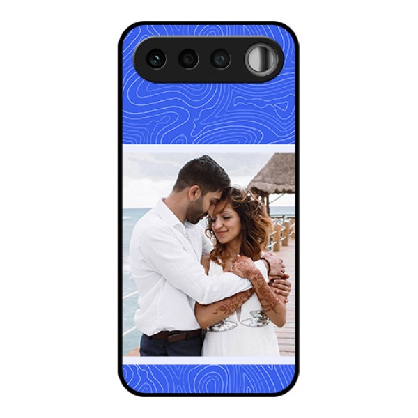 Realme 16 5G Custom Glass Phone Case - Curved Line Art With Blue And White Design Realme 16 5G Custom Glass Phone Case - Curved Line Art With Blue And White Design