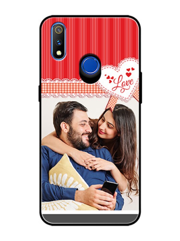 Custom Realme 3 Pro Custom Glass Mobile Case  - Red Love Pattern Design