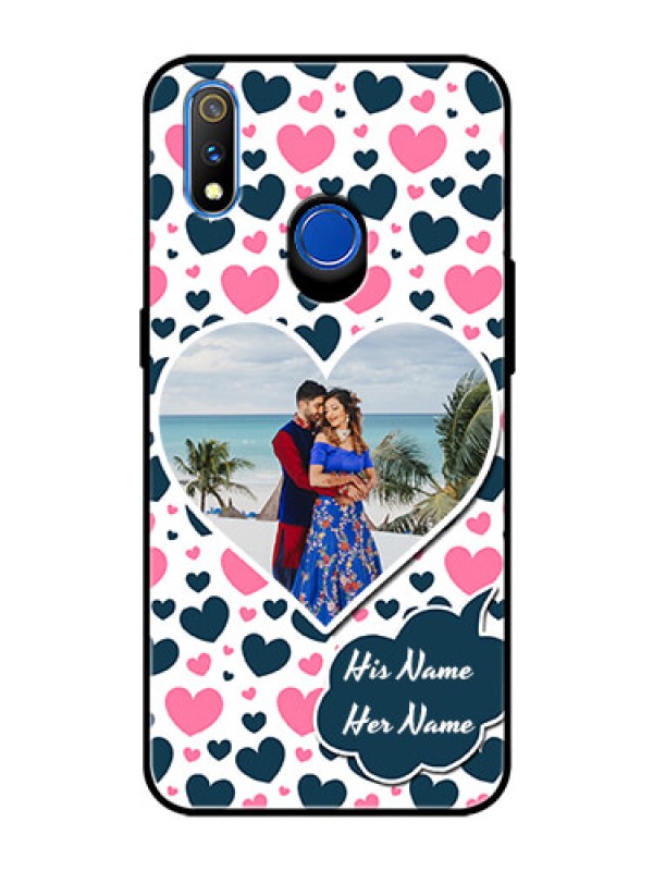 Custom Realme 3 Pro Custom Glass Phone Case  - Pink & Blue Heart Design