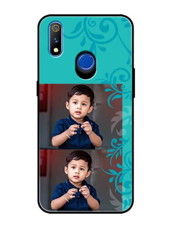 Custom Realme 3 Pro Personalized Glass Phone Case  - with Photo and Green Floral Design 