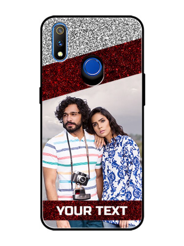 Custom Realme 3 Pro Personalized Glass Phone Case  - Image Holder with Glitter Strip Design