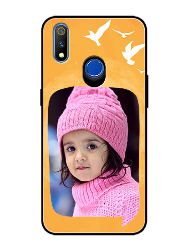 Custom Realme 3 Pro Personalized Glass Phone Case  - Water Color Design with Bird Icons