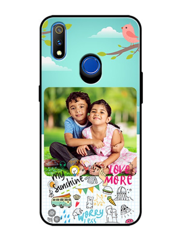 Custom Realme 3 Pro Photo Printing on Glass Case  - Doodle love Design
