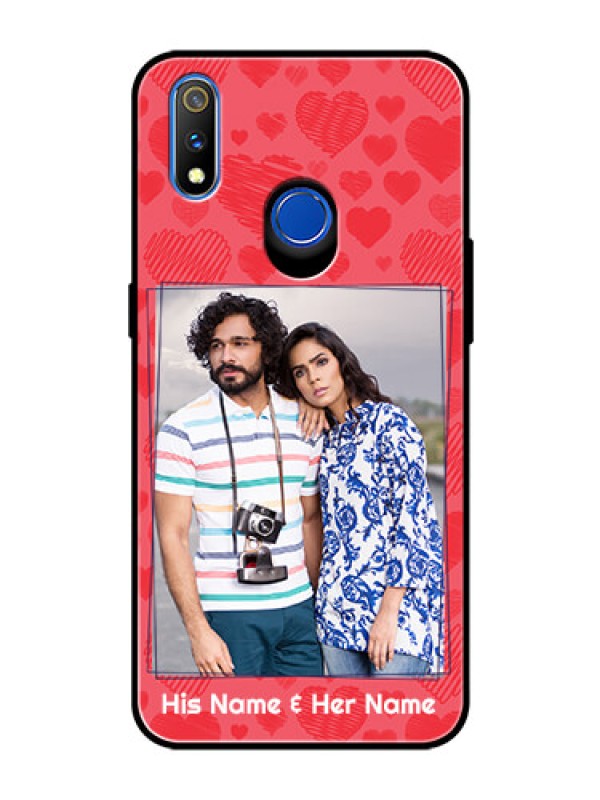 Custom Realme 3 Pro Photo Printing on Glass Case  - with Red Heart Symbols Design