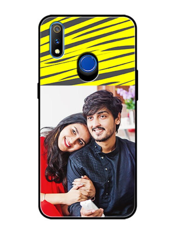Custom Realme 3 Pro Photo Printing on Glass Case  - Yellow Abstract Design