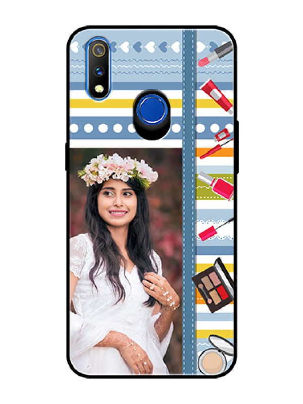 Custom Realme 3 Pro Personalized Glass Phone Case  - Makeup Icons Design
