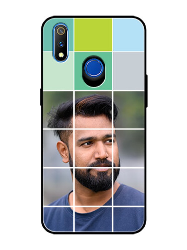 Custom Realme 3 Pro Photo Printing on Glass Case  - with white box pattern 