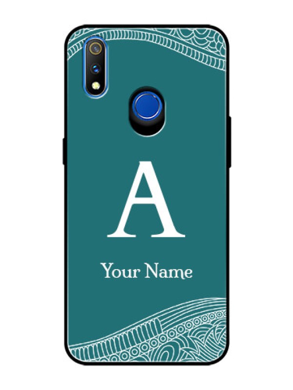 Custom Realme 3 Pro Personalized Glass Phone Case - line art pattern with custom name Design