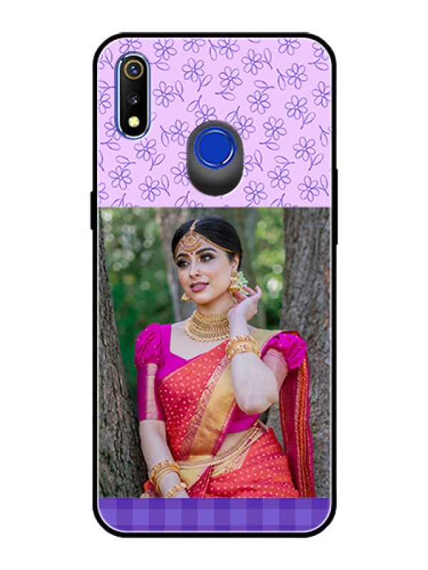 Custom Realme 3 Custom Glass Phone Case  - Purple Floral Design