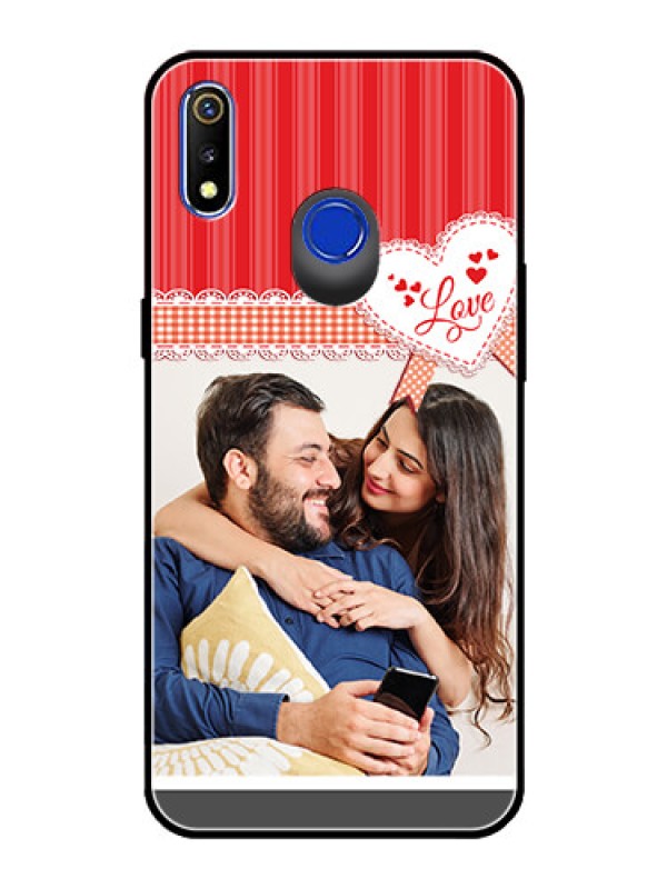 Custom Realme 3 Custom Glass Mobile Case  - Red Love Pattern Design