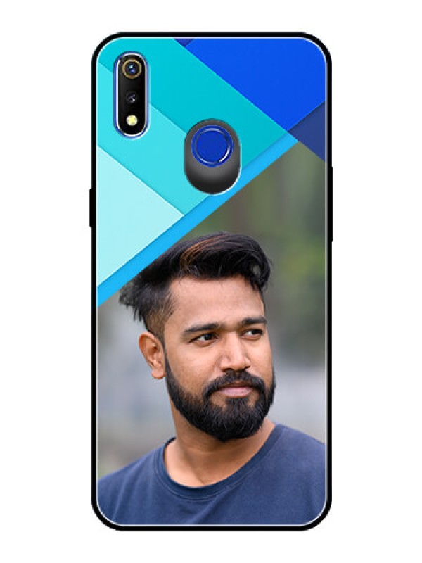 Custom Realme 3 Custom Glass Phone Case  - Blue Pattern Design