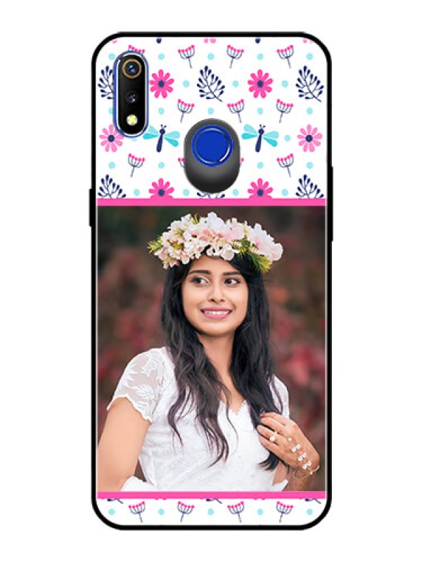 Custom Realme 3 Photo Printing on Glass Case  - Colorful Flower Design