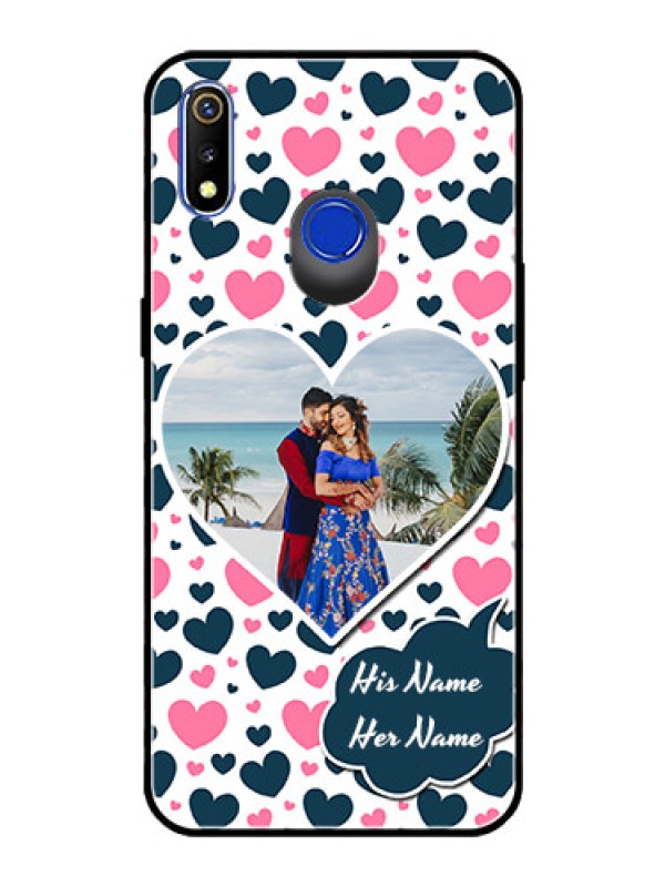 Custom Realme 3 Custom Glass Phone Case  - Pink & Blue Heart Design
