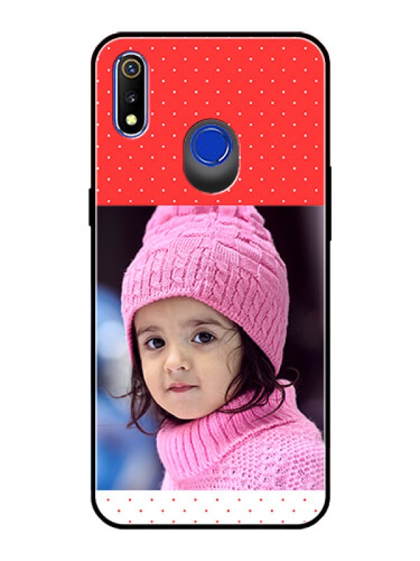 Custom Realme 3 Photo Printing on Glass Case  - Red Pattern Design