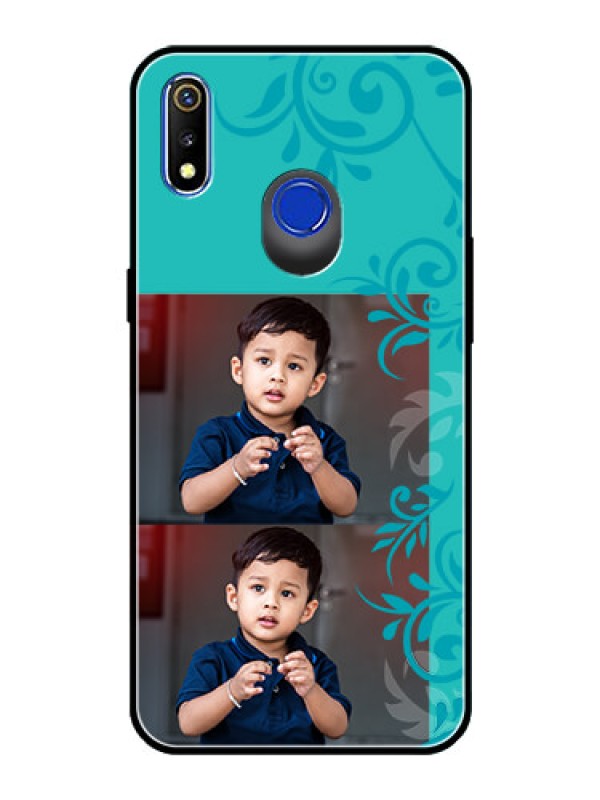 Custom Realme 3 Personalized Glass Phone Case  - with Photo and Green Floral Design 