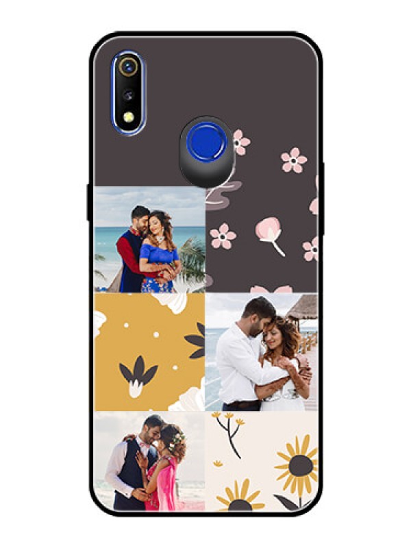 Custom Realme 3 Photo Printing on Glass Case  - 3 Images with Floral Design