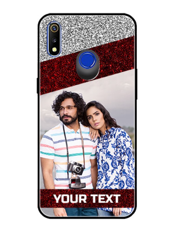 Custom Realme 3 Personalized Glass Phone Case  - Image Holder with Glitter Strip Design