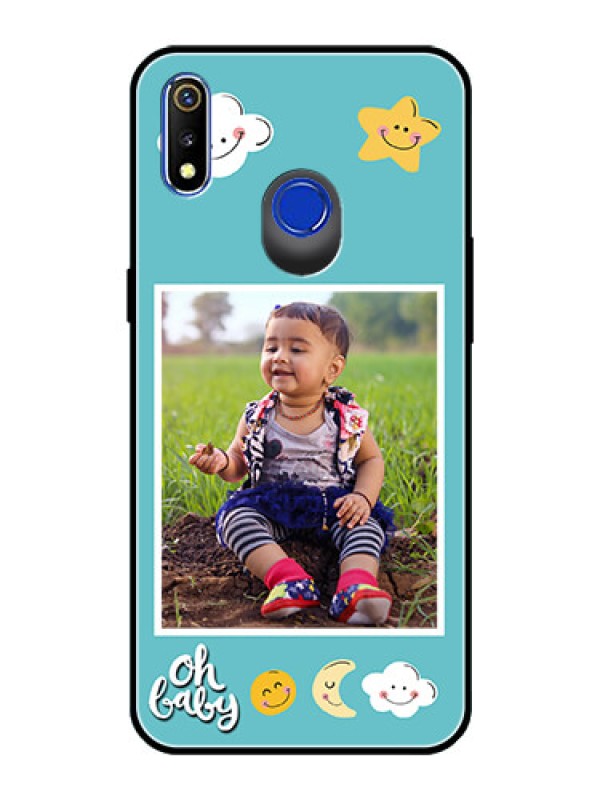 Custom Realme 3 Personalized Glass Phone Case  - Smiley Kids Stars Design