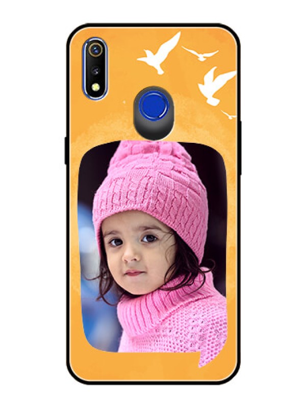 Custom Realme 3 Personalized Glass Phone Case  - Water Color Design with Bird Icons
