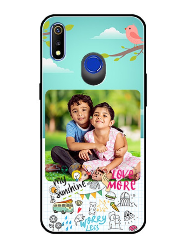Custom Realme 3 Photo Printing on Glass Case  - Doodle love Design