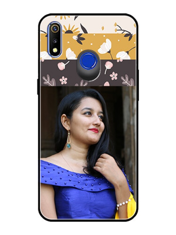 Custom Realme 3 Custom Glass Phone Case  - Stylish Floral Design