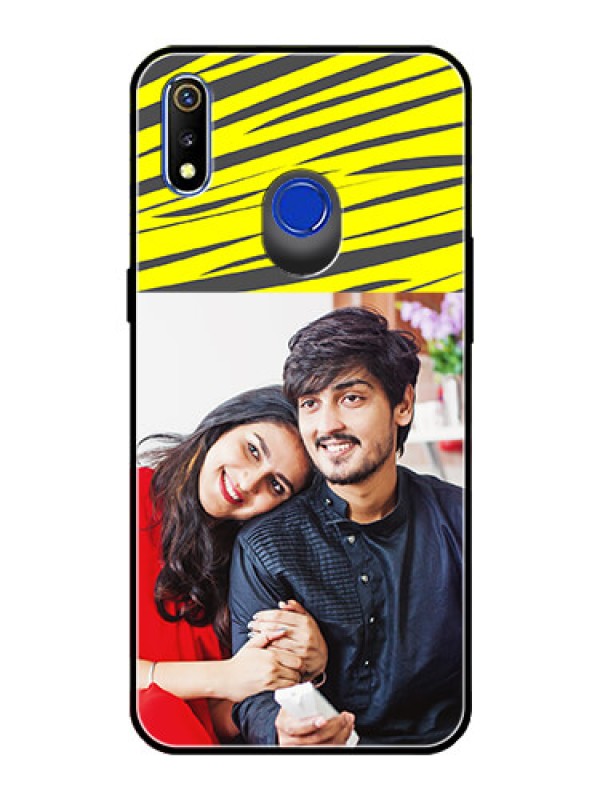 Custom Realme 3 Photo Printing on Glass Case  - Yellow Abstract Design