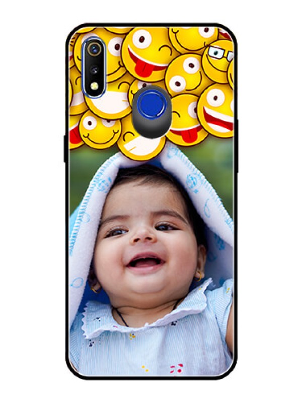 Custom Realme 3 Custom Glass Mobile Case  - with Smiley Emoji Design