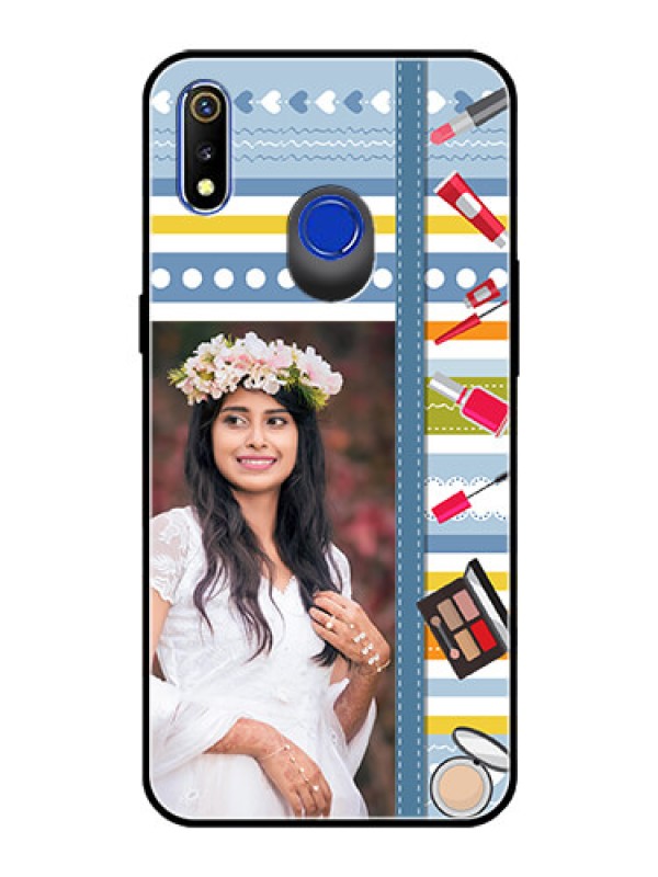 Custom Realme 3 Personalized Glass Phone Case  - Makeup Icons Design