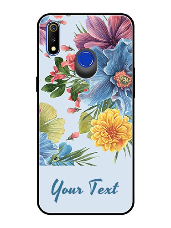 Custom Realme 3 Custom Glass Mobile Case - Stunning Watercolored Flowers Painting Design