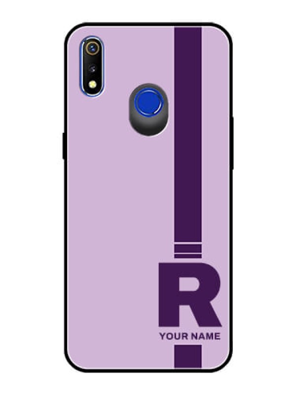 Custom Realme 3 Photo Printing on Glass Case - Simple dual tone stripe with name Design
