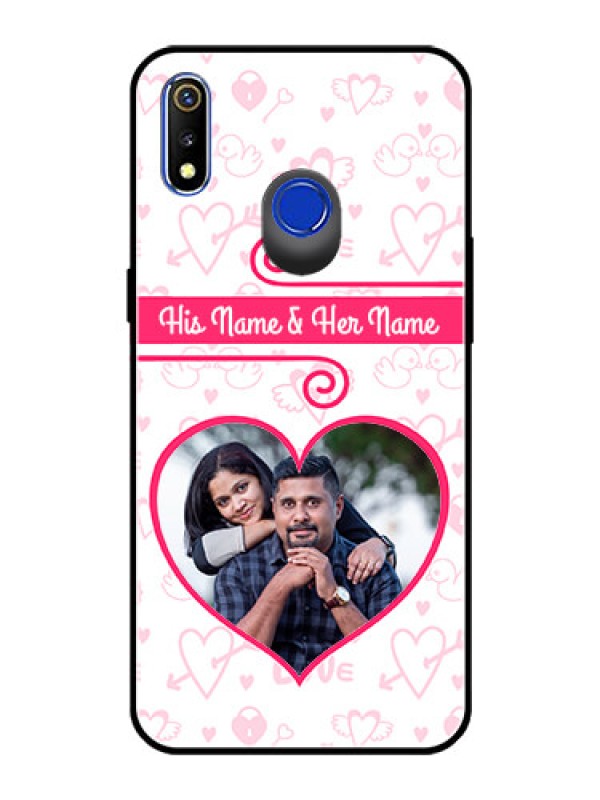 Custom Realme 3i Personalized Glass Phone Case  - Heart Shape Love Design