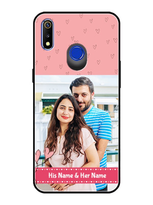 Custom Realme 3i Personalized Glass Phone Case  - Love Design Peach Color