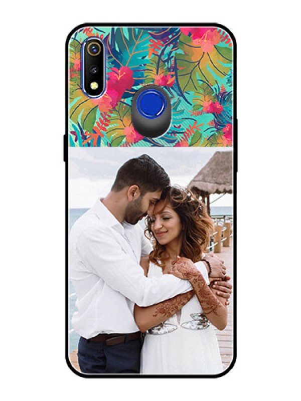 Custom Realme 3i Photo Printing on Glass Case  - Watercolor Floral Design