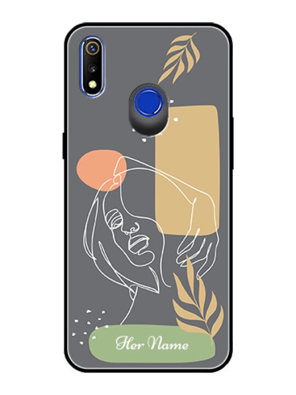 Custom Realme 3I Custom Glass Phone Case - Gazing Woman line art Design