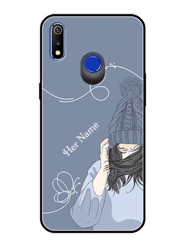 Custom Realme 3I Custom Glass Mobile Case - Girl in winter outfit Design