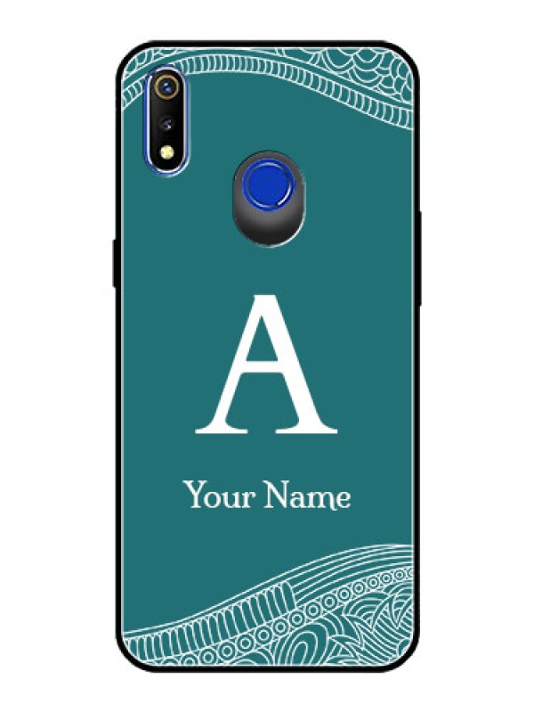 Custom Realme 3I Personalized Glass Phone Case - line art pattern with custom name Design