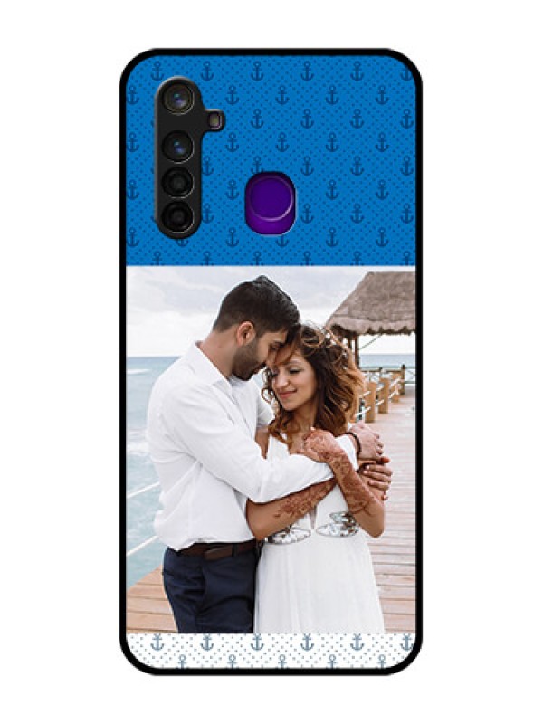 Custom Realme 5 Pro Photo Printing on Glass Case  - Blue Anchors Design