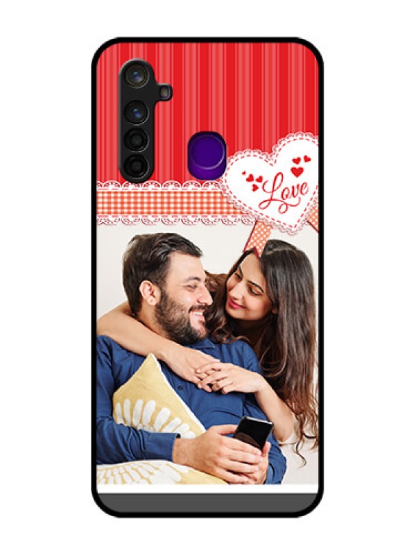 Custom Realme 5 Pro Custom Glass Mobile Case  - Red Love Pattern Design