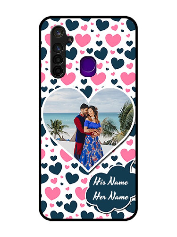 Custom Realme 5 Pro Custom Glass Phone Case  - Pink & Blue Heart Design