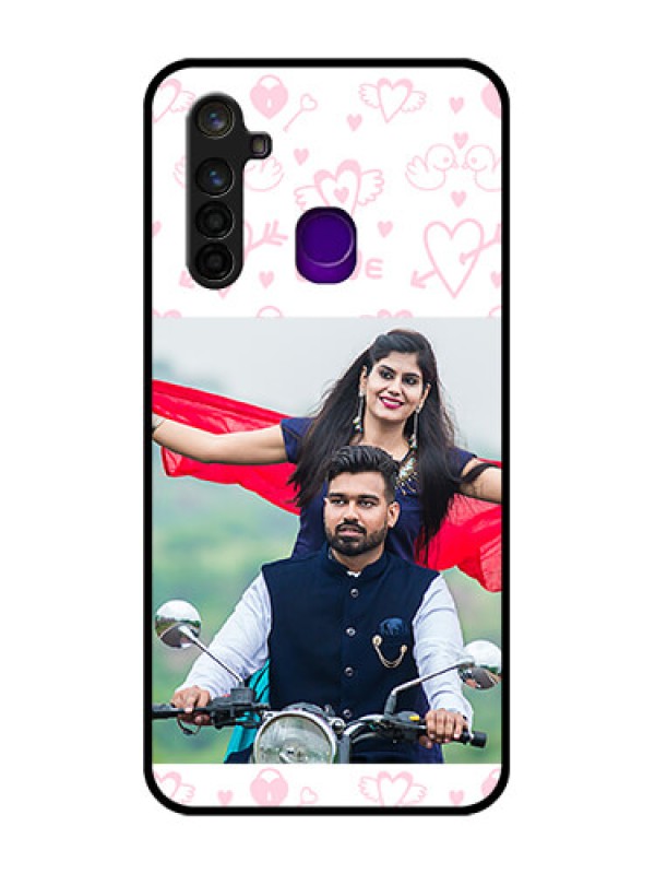 Custom Realme 5 Pro Custom Glass Mobile Case  - Pink Flying Heart Design