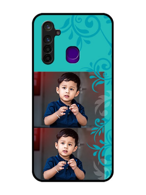 Custom Realme 5 Pro Personalized Glass Phone Case  - with Photo and Green Floral Design 