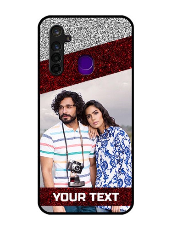 Custom Realme 5 Pro Personalized Glass Phone Case  - Image Holder with Glitter Strip Design
