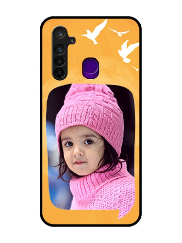 Custom Realme 5 Pro Personalized Glass Phone Case  - Water Color Design with Bird Icons