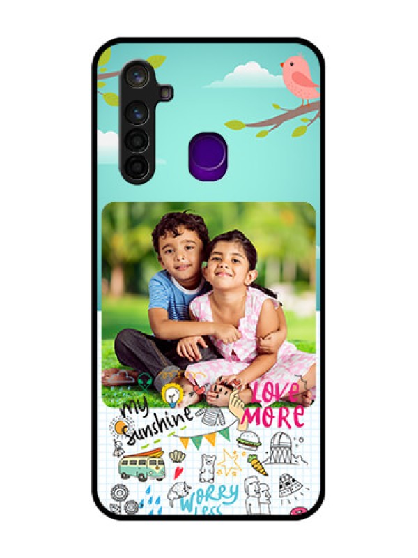 Custom Realme 5 Pro Photo Printing on Glass Case  - Doodle love Design