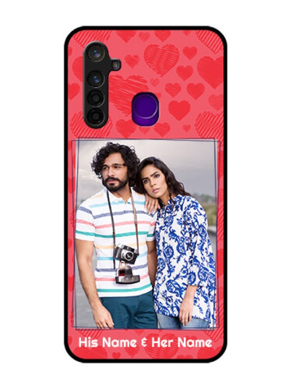 Custom Realme 5 Pro Photo Printing on Glass Case  - with Red Heart Symbols Design