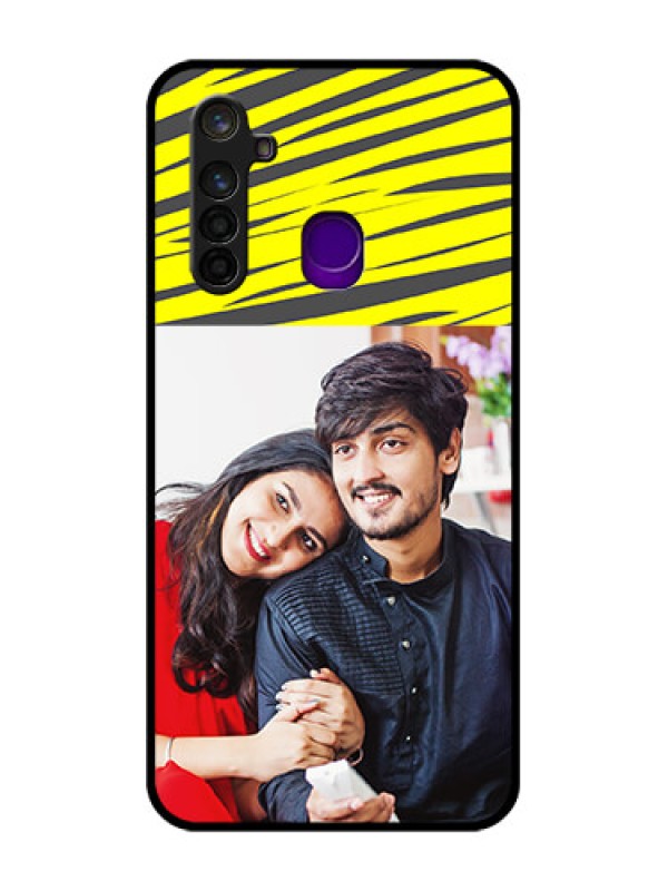 Custom Realme 5 Pro Photo Printing on Glass Case  - Yellow Abstract Design
