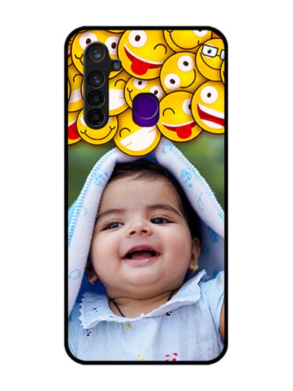 Custom Realme 5 Pro Custom Glass Mobile Case  - with Smiley Emoji Design