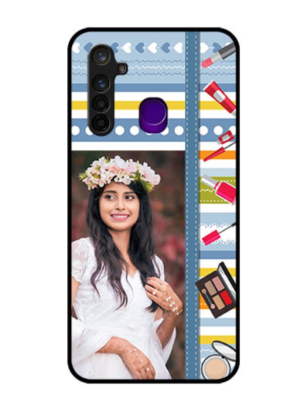 Custom Realme 5 Pro Personalized Glass Phone Case  - Makeup Icons Design