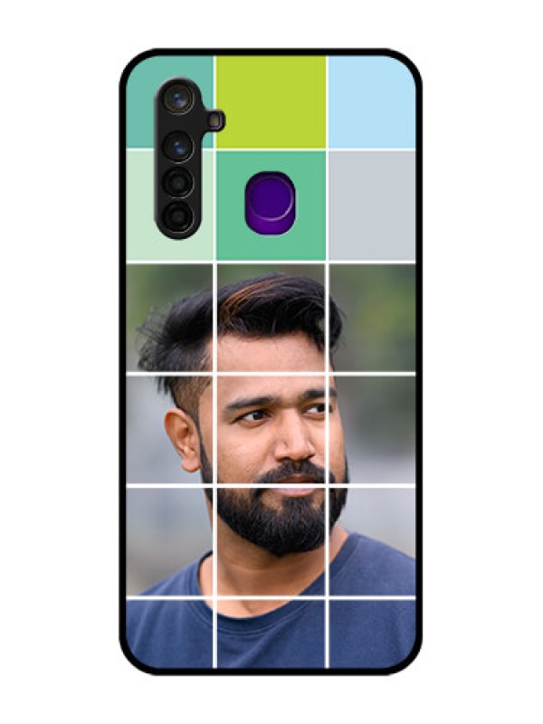 Custom Realme 5 Pro Photo Printing on Glass Case  - with white box pattern 